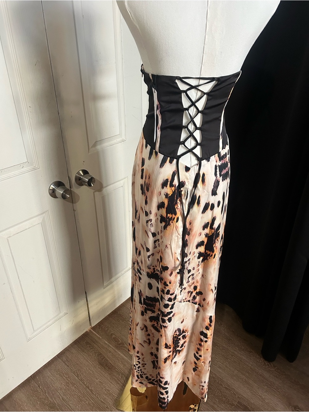 AKIRA Black and Blush Animal-Print Strapless Maxi Dress - Picture 6 of 7